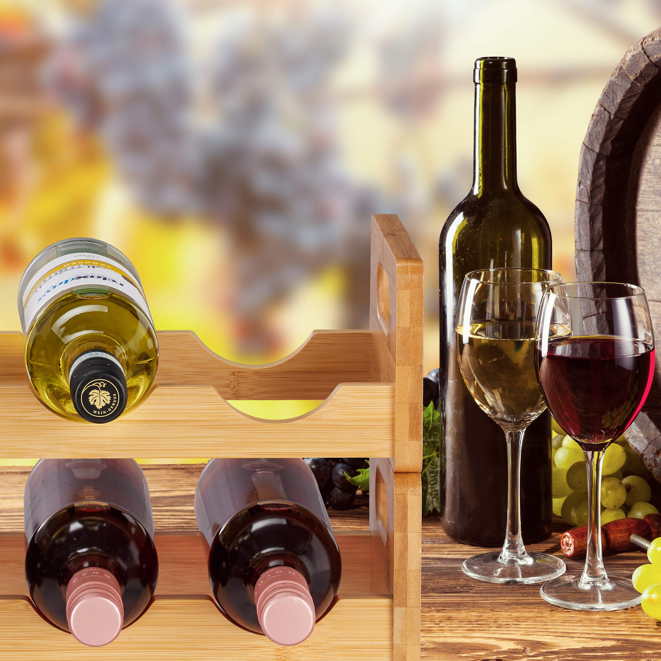 Relaxdays 4x Cantinetta, Scaffale Salvaspazio per 8 Bottiglie Formato Orizzontale in Bambù, HLP 24x47x18 cm, Legno Naturale