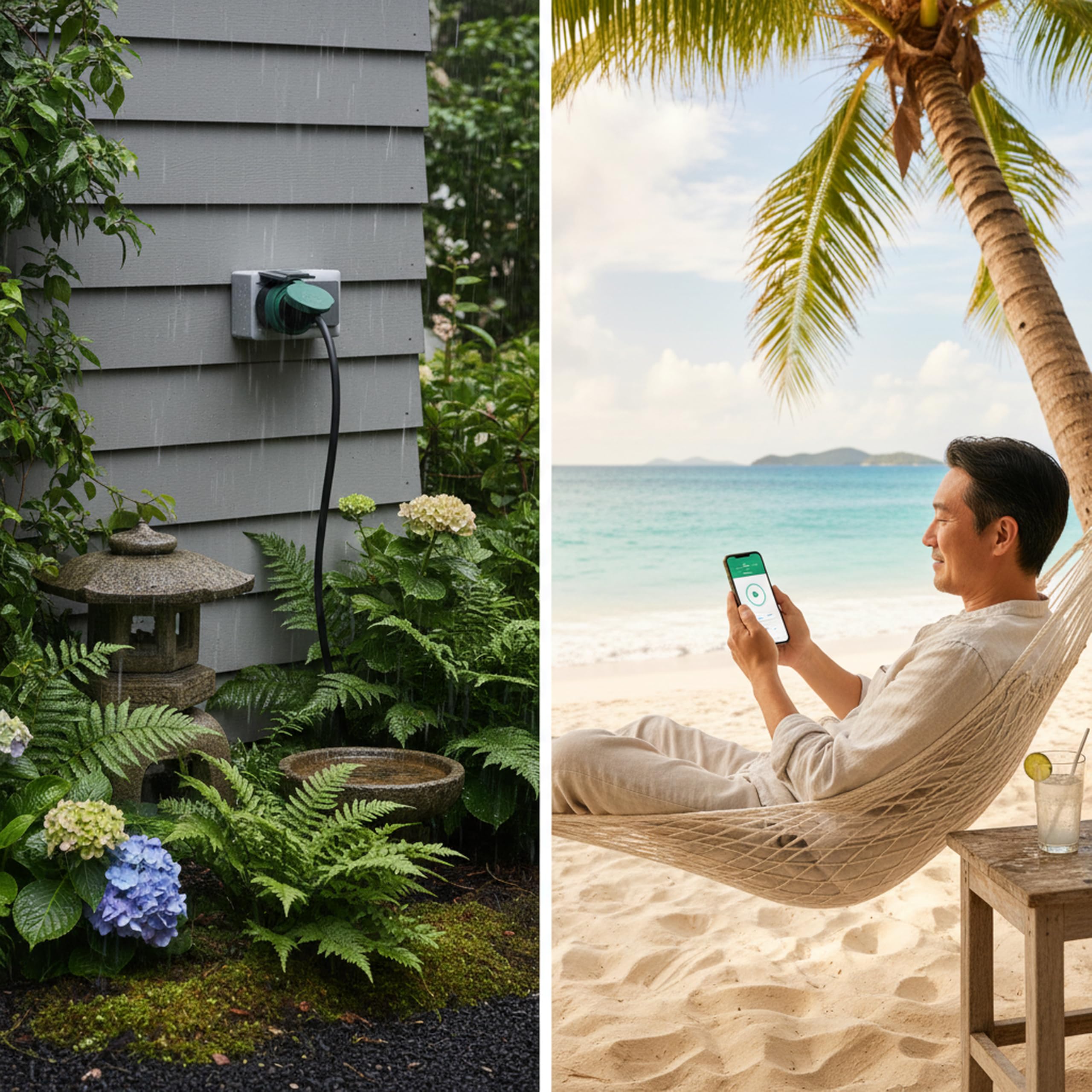 Prise Intelligente Extérieure, UCOMEN Prise Étanche, Fonctionne avec Alexa et Google Home, Télécommande APP, fonction minuterie, étanche pour IP44 extérieur, 2-pack