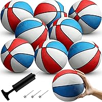 Vista 1 de Paquete de 8 mini pelotas de baloncesto de goma de 7 pulgadas con bomba de aire, mini aro de tamaño junior, 3 pelotas de baloncesto para Rojo Blanco