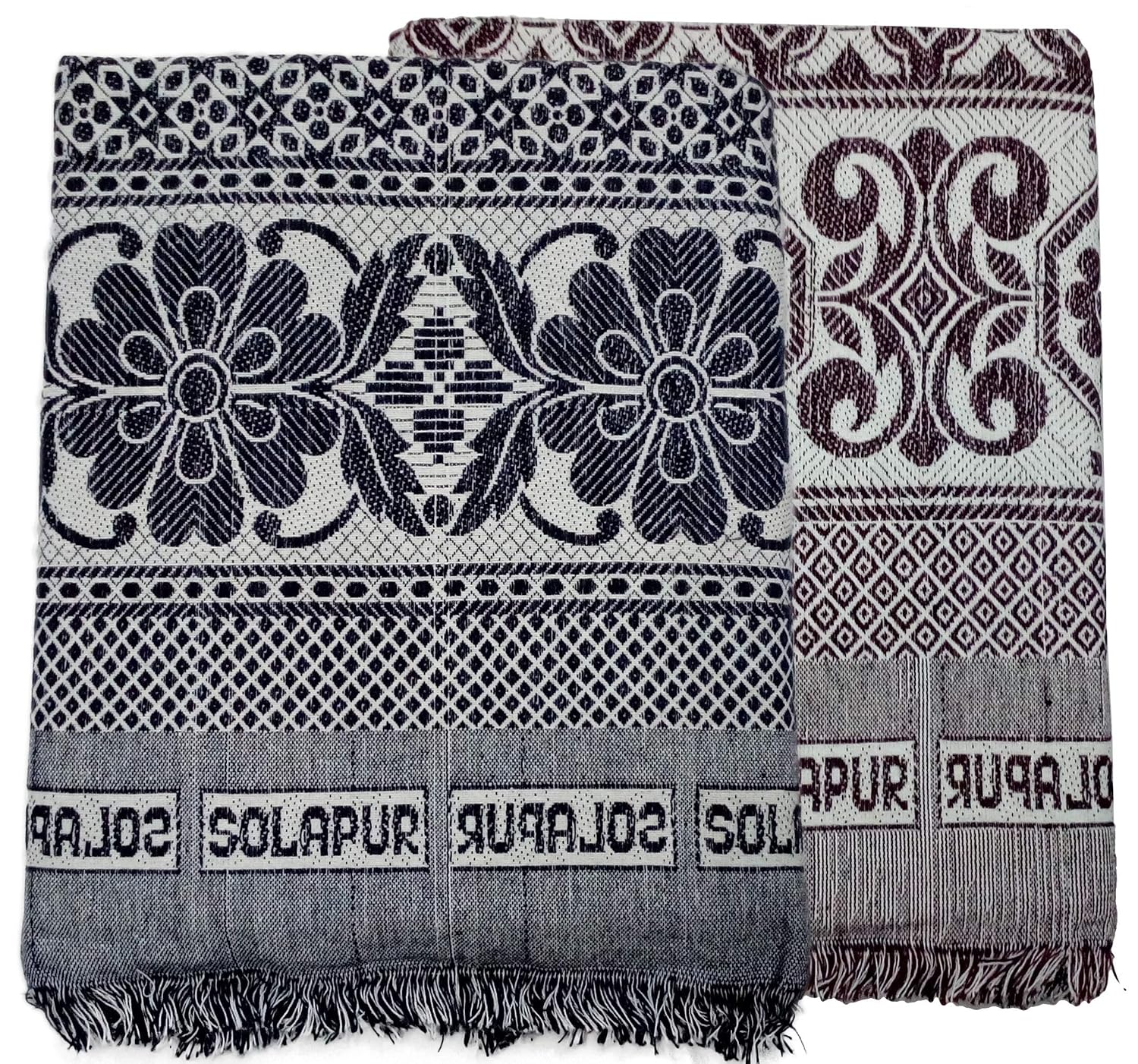 Cotonine - Cotton Single Size Solapur Chaddar Blanket, Brown & Blue, Pack of 2, Daily Use