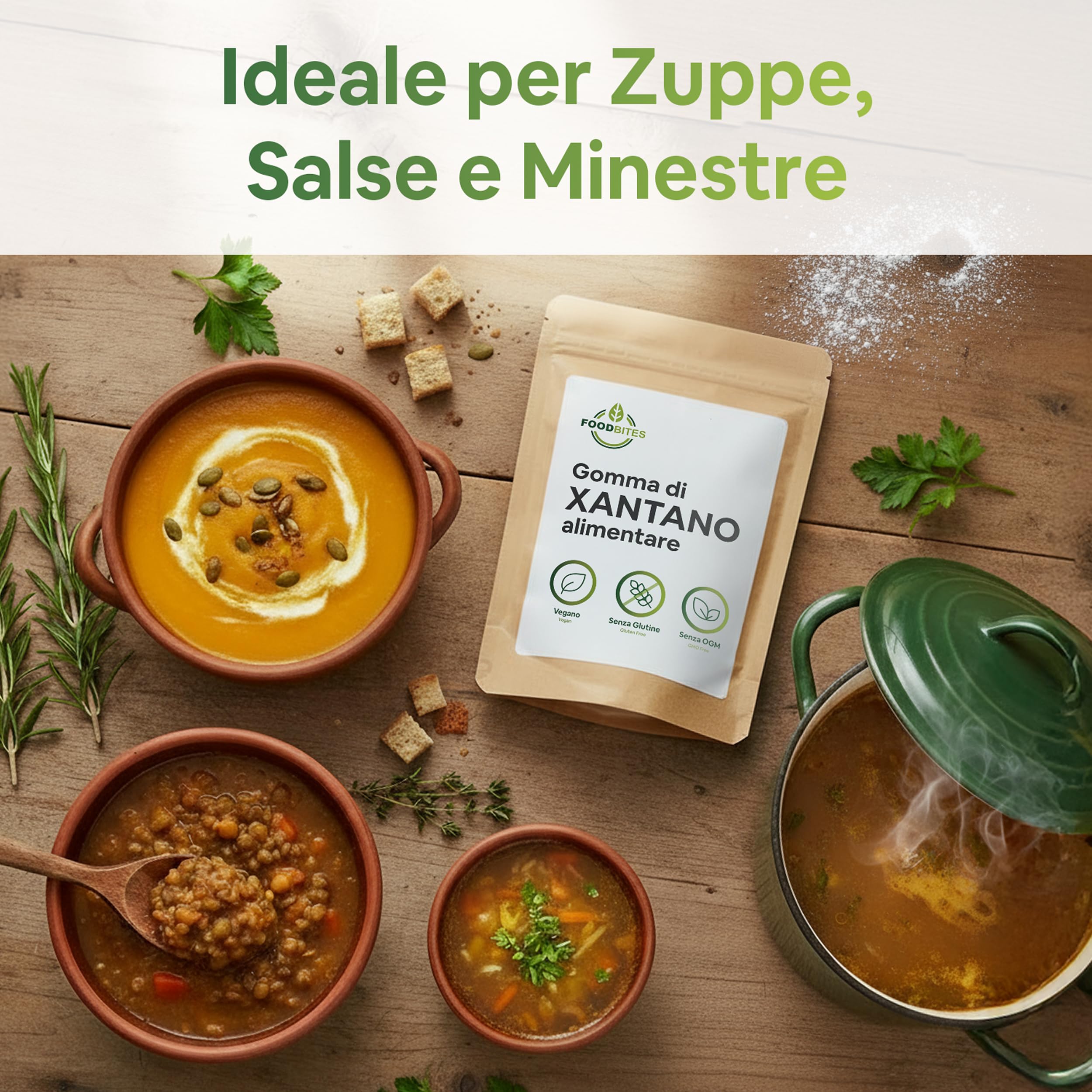 Food Bites Gomma di Xantano in Polvere 1 Kg - Addensante Alimentare Senza Glutine e Vegano - Gomma Xantana Ideale per Dolci, Gelati e Cucina Molecolare - eBook OMAGGIO con 20 Ricette