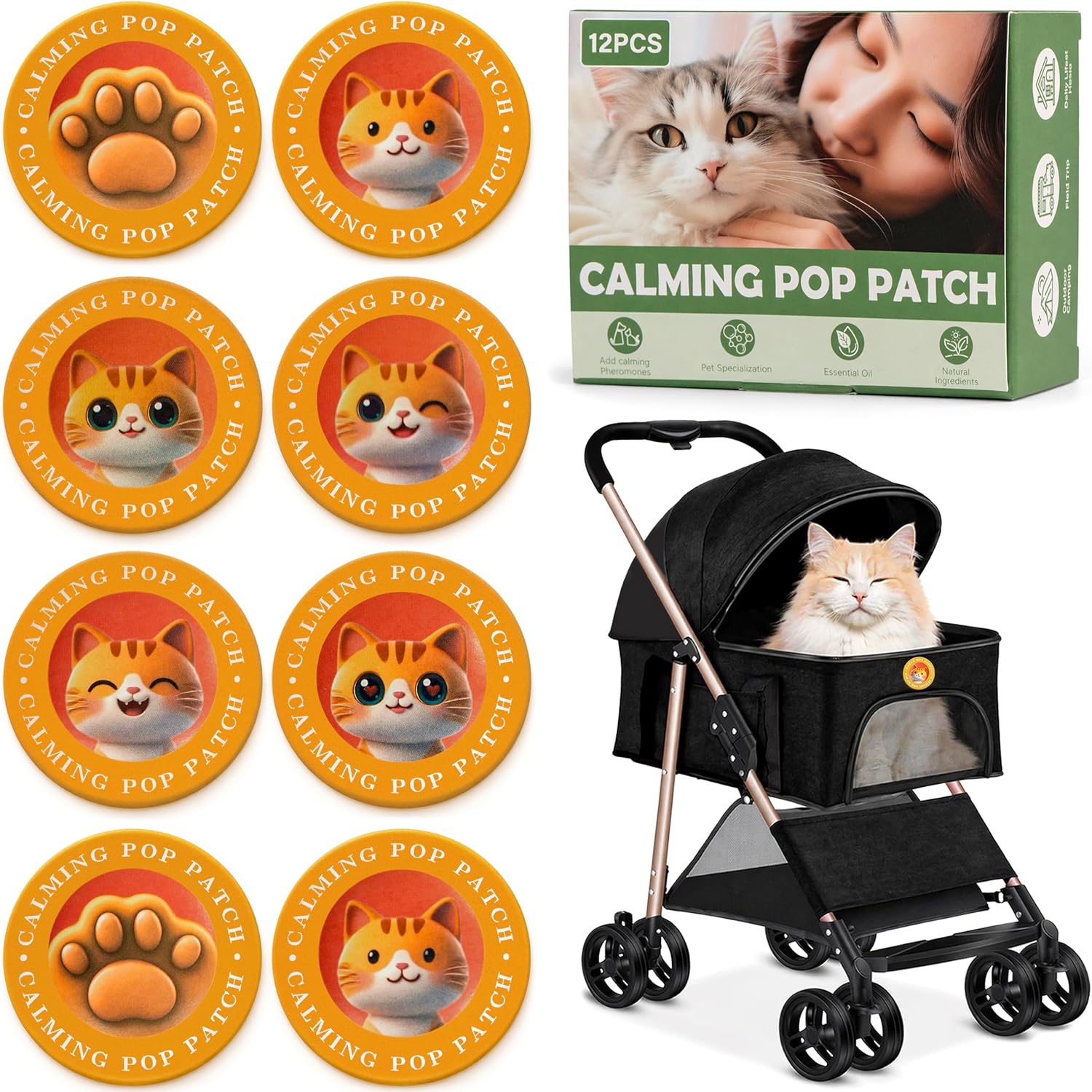 Granatan Calming Pop Patch for Cat Travel, Pheromone Diffuser for Cats, Reduces Anxiety and Stress-Related Behaviors, for Carrier, Vet Visits, Pet Travel Support, Long-Lasting, No Electricity Needed