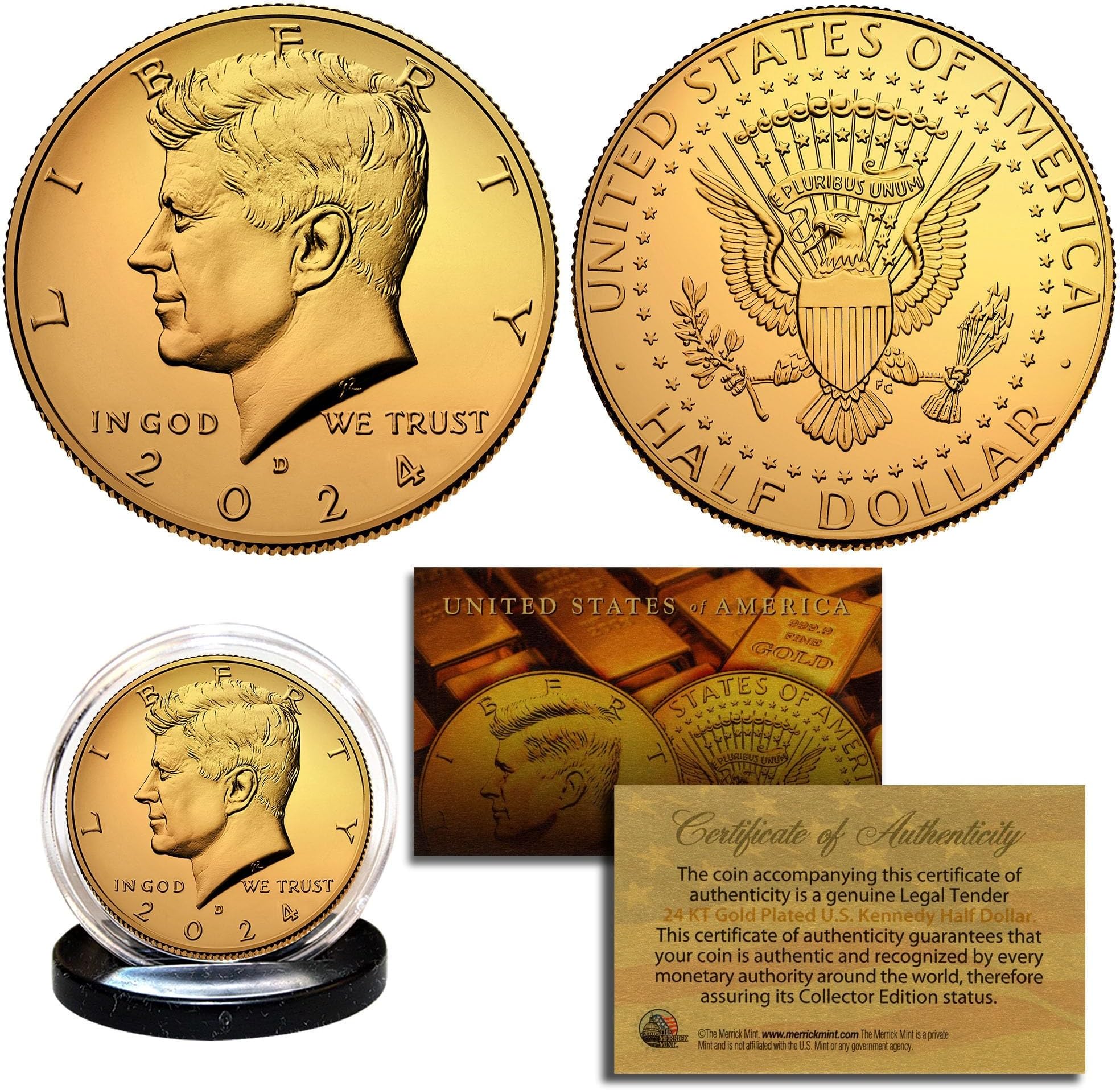 Merrick Mint 2018 D Mint 24KT Gold Plated JFK Kennedy Half Dollar Coin (Fine, Graded by United States Mint)