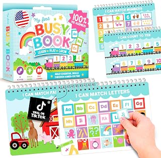 Hadley Designs My First Busy Book Screen Free Activities for Toddlers 3-5 - Toddler Busy Book Velcro 174pcs, Preschool Learning Activities, Quiet Time Travel Airplane Car Road Trip Essentials Kids 4-8
