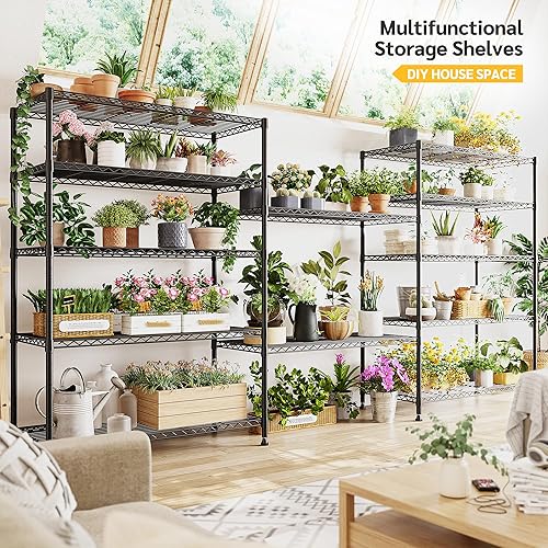 Miniatura 7 de REIBII Estantes de almacenamiento de 75 pulgadas de alto, estantería de alambre de 6 niveles para estantes de despensa, estantes de garaje