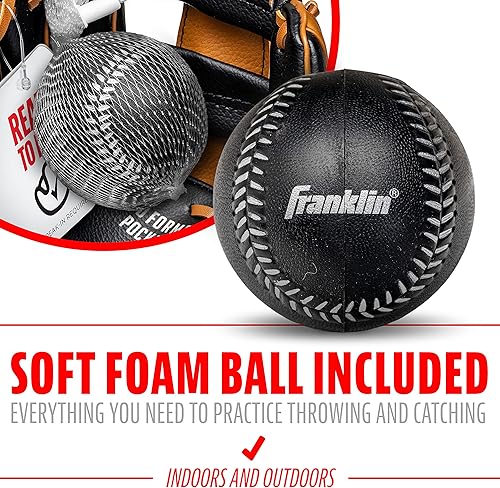 Vista 6 de Franklin Sports Guantes de béisbol para niños, guantes de teeball RTP para jóvenes + juego de pelotas, guantes de teeball para niños y niñas, niños