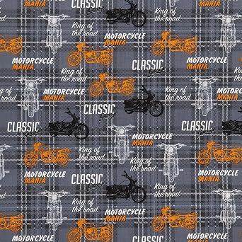 Hobby Lobby Motorcycle Mania Cotton Calico Fabric, 2 Yards | Precut Fabric for Sewing Clothes, Homeware, Other Accessories