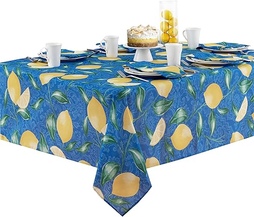Miniatura 3 de Newbridge Mantel mediterráneo de tela con estampado de cáscara de limón para interiores y exteriores, diseño francés de limón azul provenza y