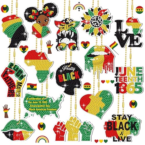 Estune 15 Pcs Juneteenth Diamond Painting Keychains African American Freedom