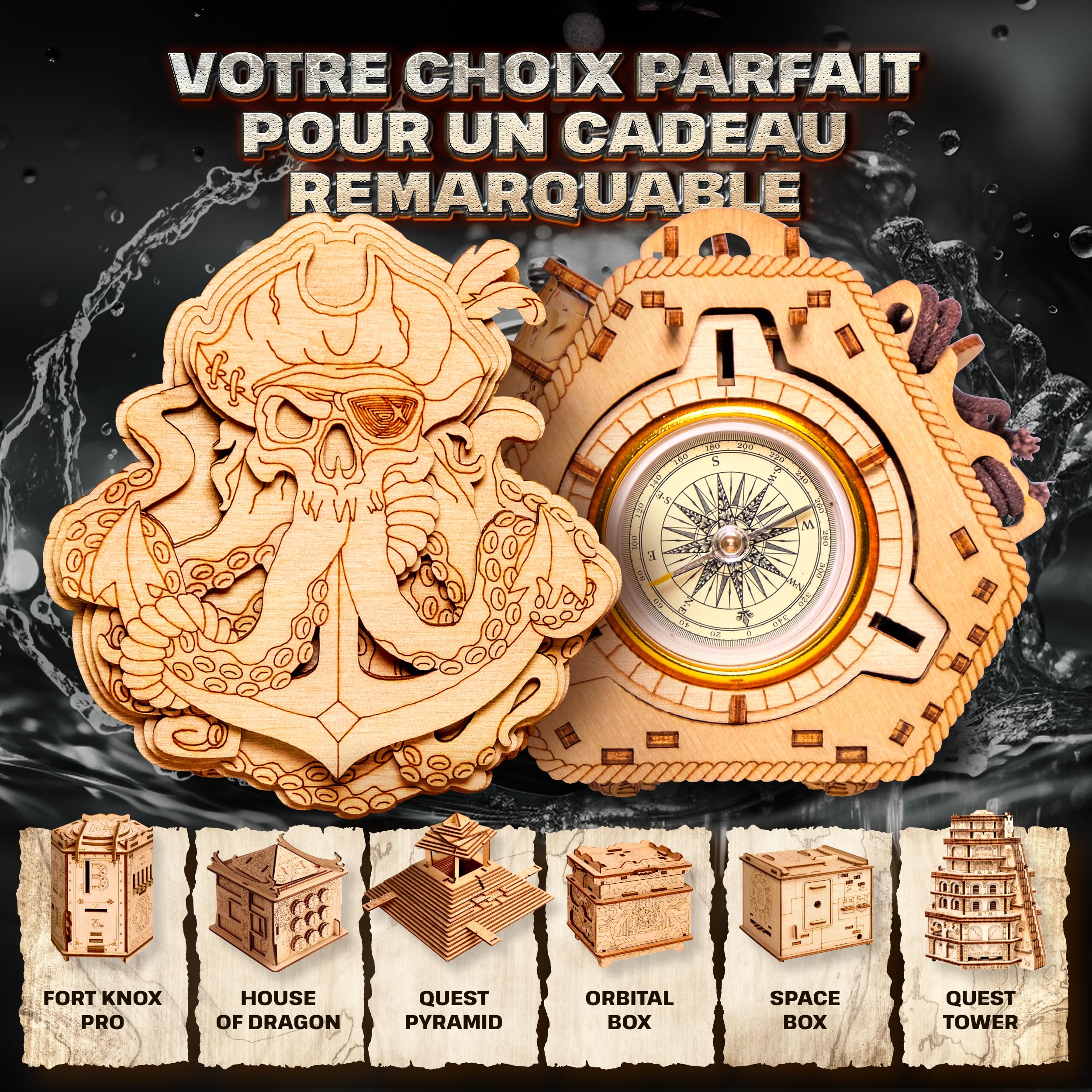 ESC WELT Blackbeard's Compass Puzzle Box - Escape Room in a Box - Brainteaser - 3D Escape Game Money Box - Gift Box Riddle Game - Puzzle Box - Wooden Puzzle Box for Family Games - Gift Box Puzzle Game