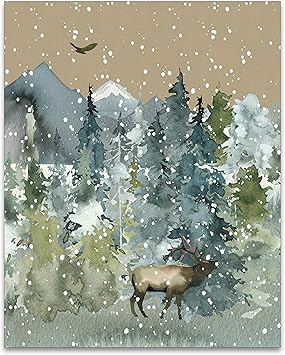 Wilderness Wall Art - Forest Wildlife Rustic Cabin Farmhouse Decor for Home - Mountain Landscape Print - Camping Picture - National Park Artwork - Nature Lover Painting - 8x10 UNFRAMED