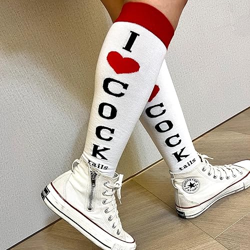 Miniatura 7 de Bibalabili Calcetines divertidos "I Love Cocktails" para rodillas, calcetines de tubo para fiesta, regalos de broma para Navidad, regalos