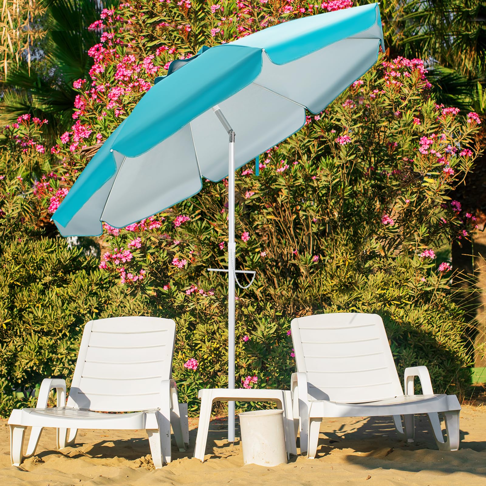 GOPLUS Parasol plażowy 180 cm / 200 cm / 220 cm, składany o 30°, parasol ogrodowy UV 50+, parasol stołowy z tuleją osadczą, parasol tarasowy, w zestawie pokrowiec ochronny, żeberka z włókna szklanego,
