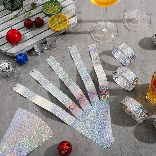 Vista 6 de Glenmal 500 pulseras holográficas de plástico para fiestas, impermeables, para eventos, neón, bandas para parques acuáticos, conciertos, festivales