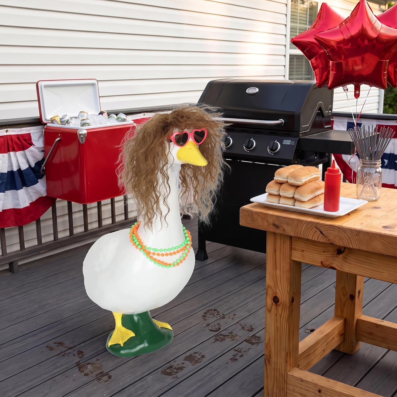 23" Porch Goose Wig Set with Heart Glasses Necklaces Lawn Statue Decor image 5