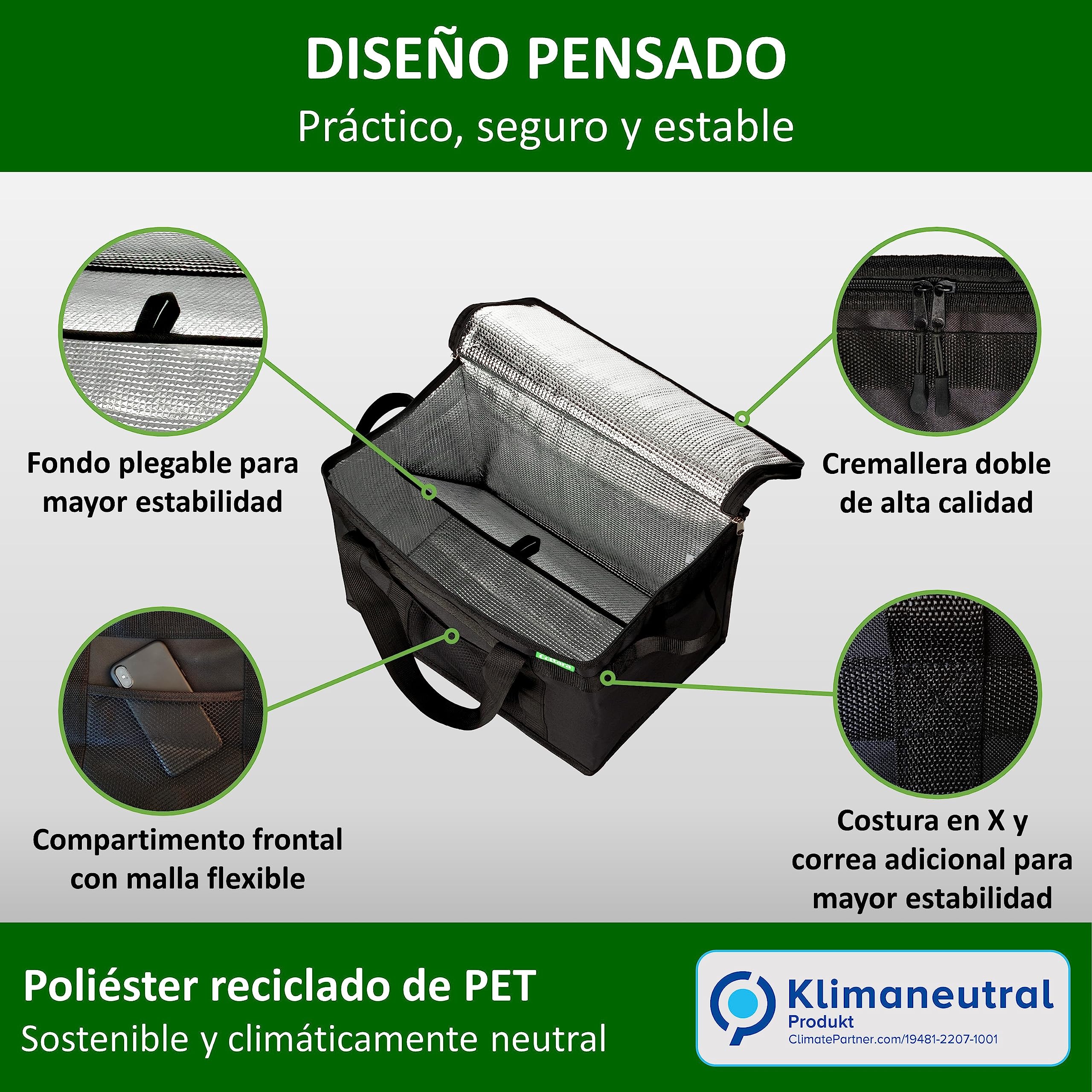 COTTARA Bolsa isotérmica plegable, 2 unidades, bolsa de la compra grande con base reforzada, ideal como bolsa aislante, cesta de la compra, bolsa de picnic, color Negro, talla 40 x 24 x 31 cm