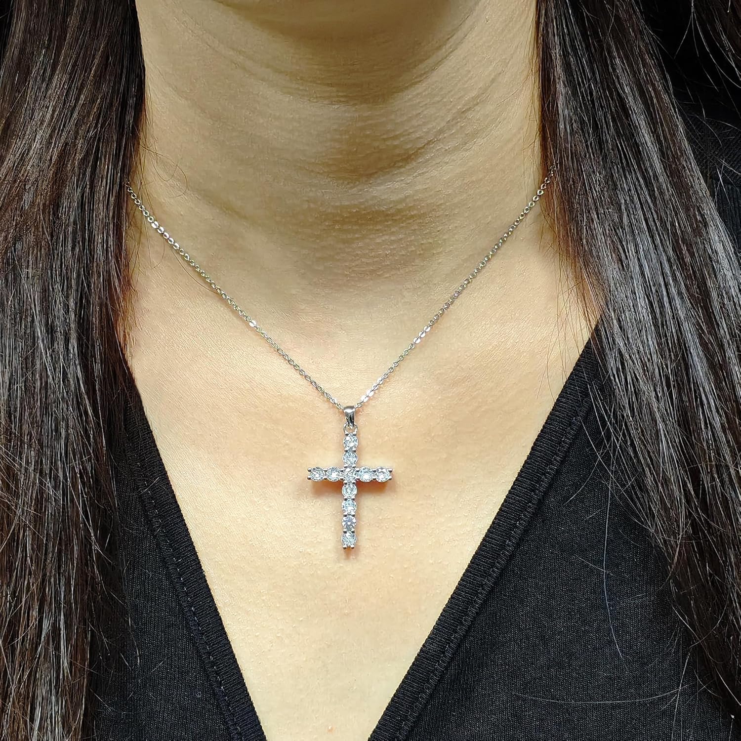 925 Sterling Silver CZ Cross Necklace for Women, Christian Religious Pendant, 18In Strong Cross Chain, Hypoallergenic Durable Baptism Gift Fine Jewelry