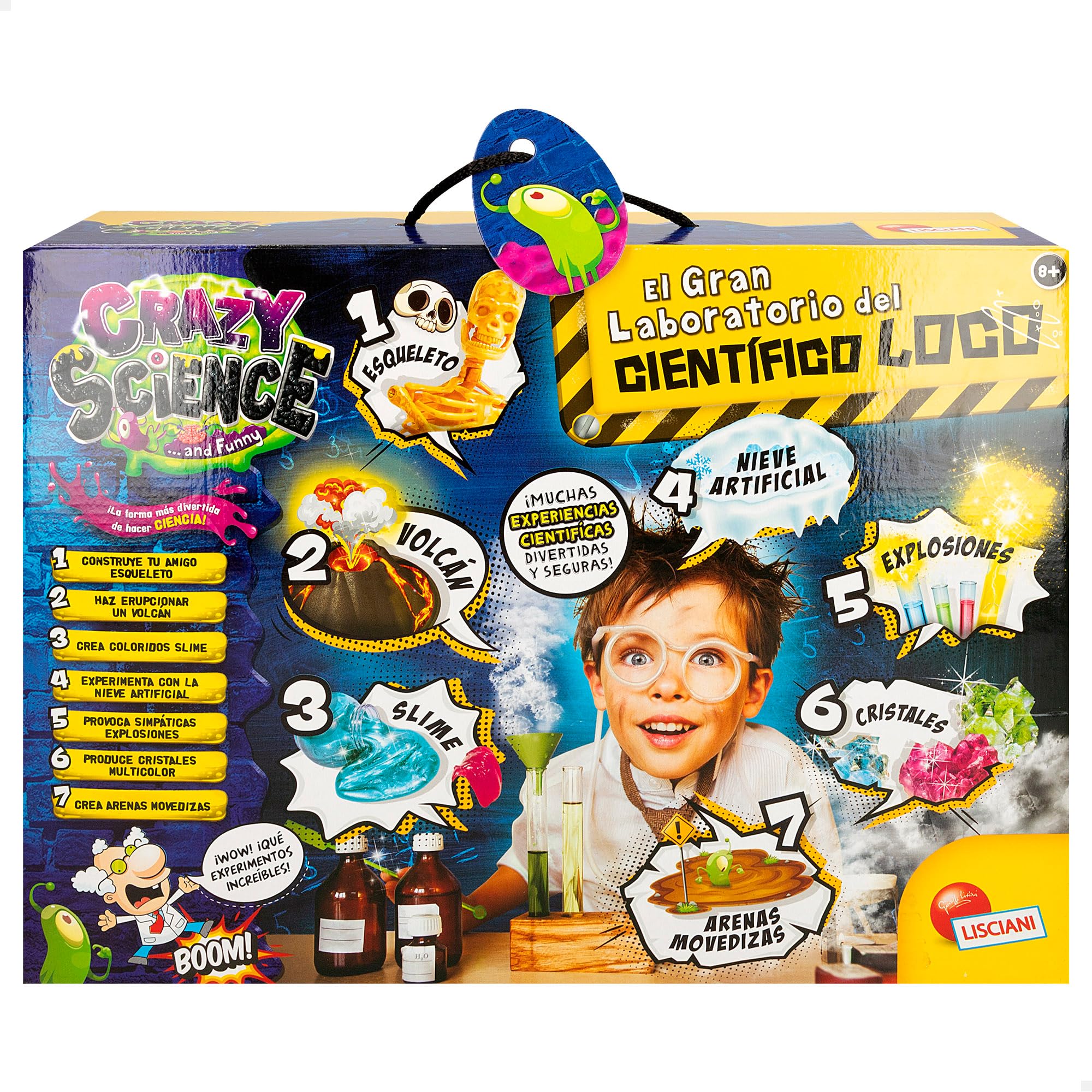 Colorbaby Lisciani - Crazy Science, Laboratorio Scientifico Pazzo, Esperimenti con Slime, Vulcano, Sabbie mobili, Neve Artificiale, Esplosioni, Giocattolo Educativo, Scienza domestica, 8 anni, 47637