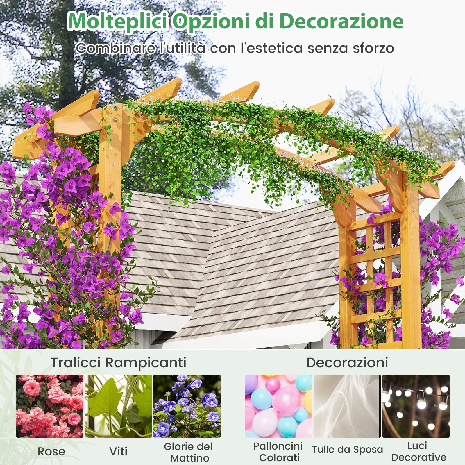 COSTWAY Arco da Giardino in Legno, Pergola da Esterno per Piante Rampicanti, Pergolato per Matrimonio e Feste, da Giardino, Patio e Cortile (Modello 2)