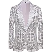 Men's Embroidered Sequin Floral Pattern Blazer Jacket with Rhinestone Notched Collar for Wedding Party Prom