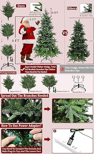 Miniatura 2 de TURNMEON Árbol de Navidad artificial de abeto Aspen preiluminado de 6 pies con 340 luces blancas cálidas, ramas con bisagras y materiales duraderos,