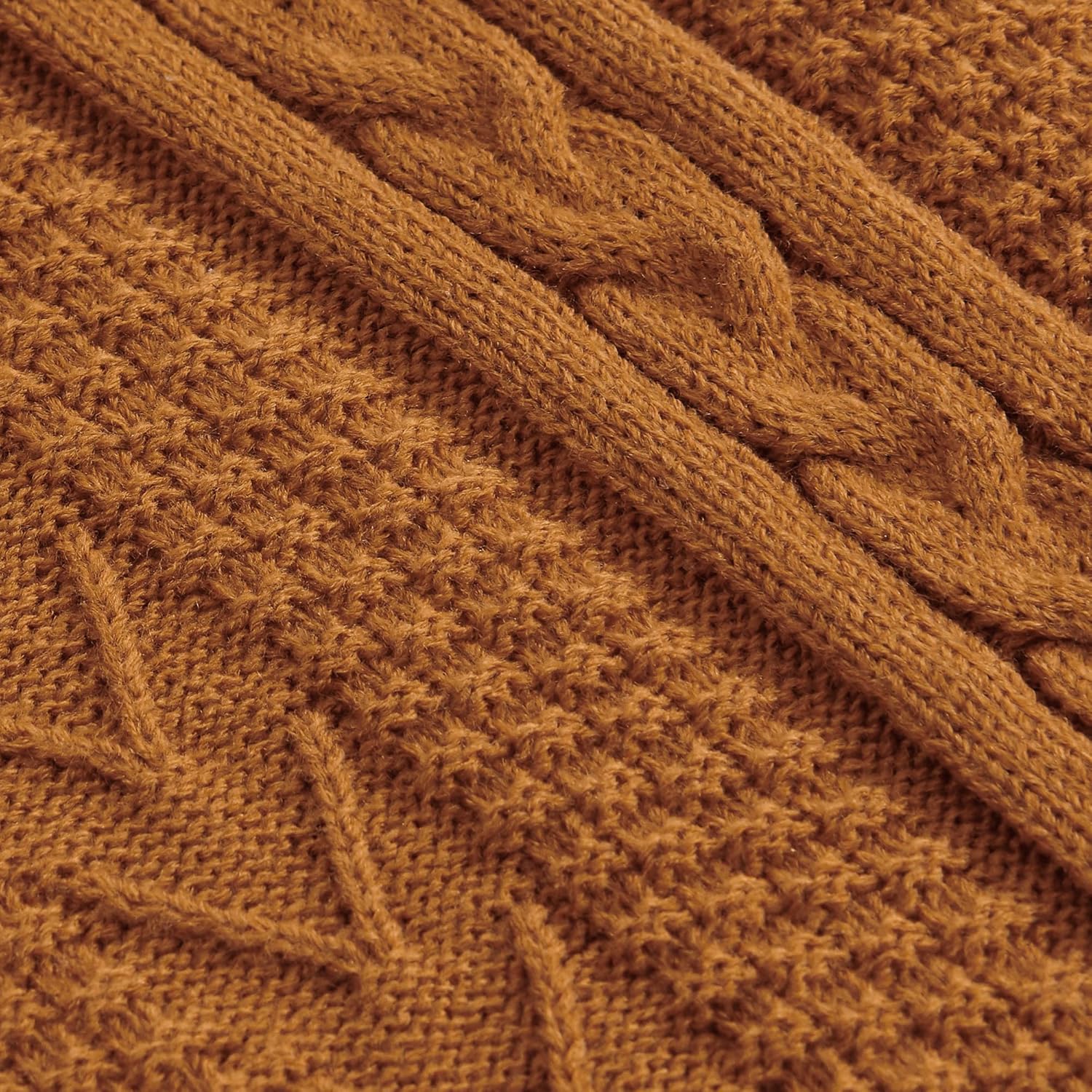 Longhui bedding Burnt Orange 50 x 63 Inches Acrylic Cable Knit Sherpa Throw Blanket - Thick, Soft, Big, Cozy Knitted Fleece Blankets for Couch, Sofa, Bed - Large Coverlet All Season : Home & Kitchen