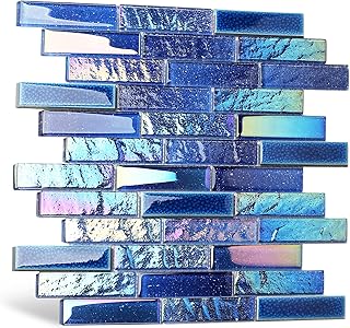 Blujellyfish Blue Glass Porcelain Tile Box of 5 Square Feet Iridescent Starry Sky Backsplash Tile for Swimming Pool Kitchen Bathroom TSTNB18 (5 Square Feet)