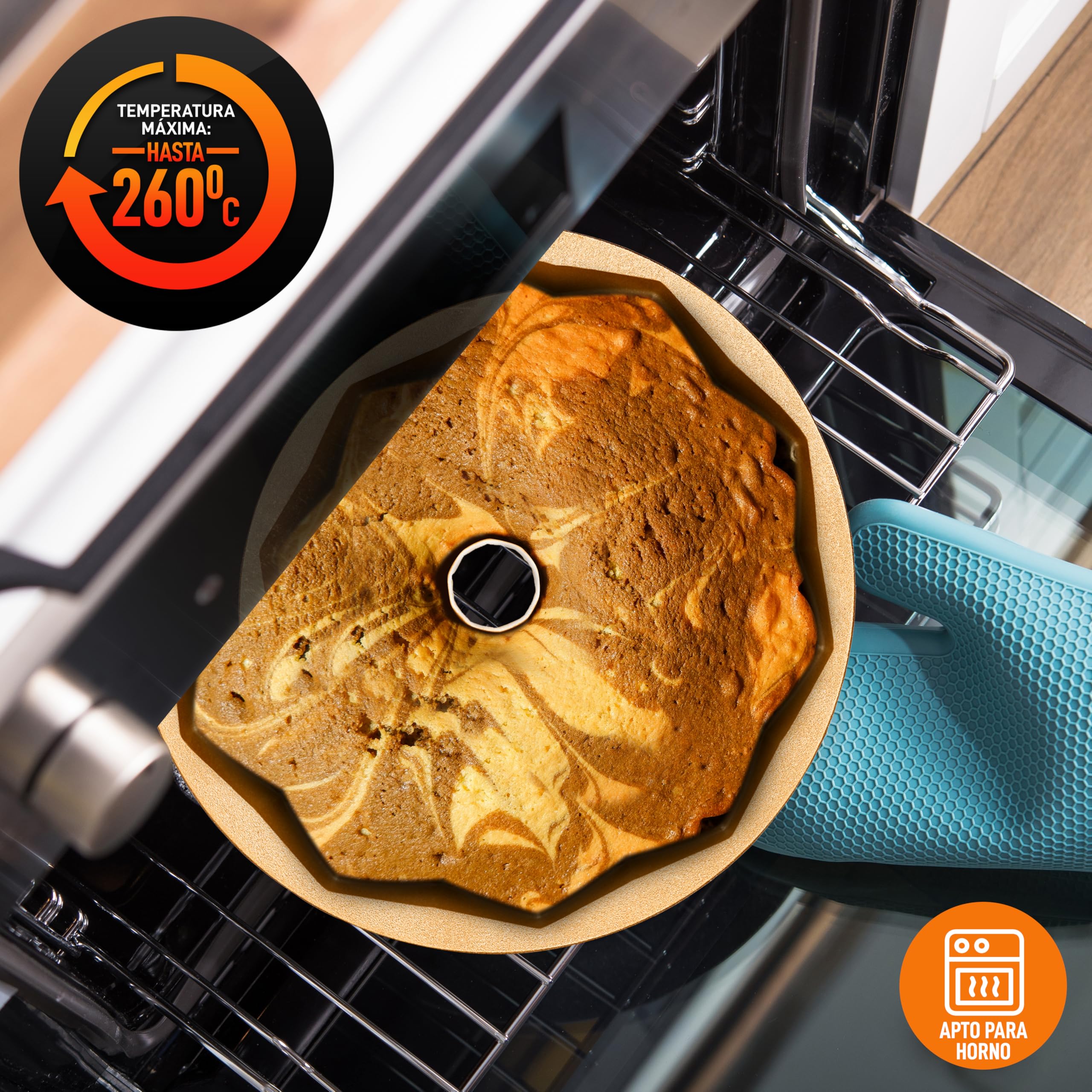 NutriChef molde bundt redondo antiadherente, Aluminio fundido, 23 cms, Diseño aro francés, Bandeja para horno, Bizcochos y tartas, Repostería casera, Cocción uniforme, Fácil de limpiar