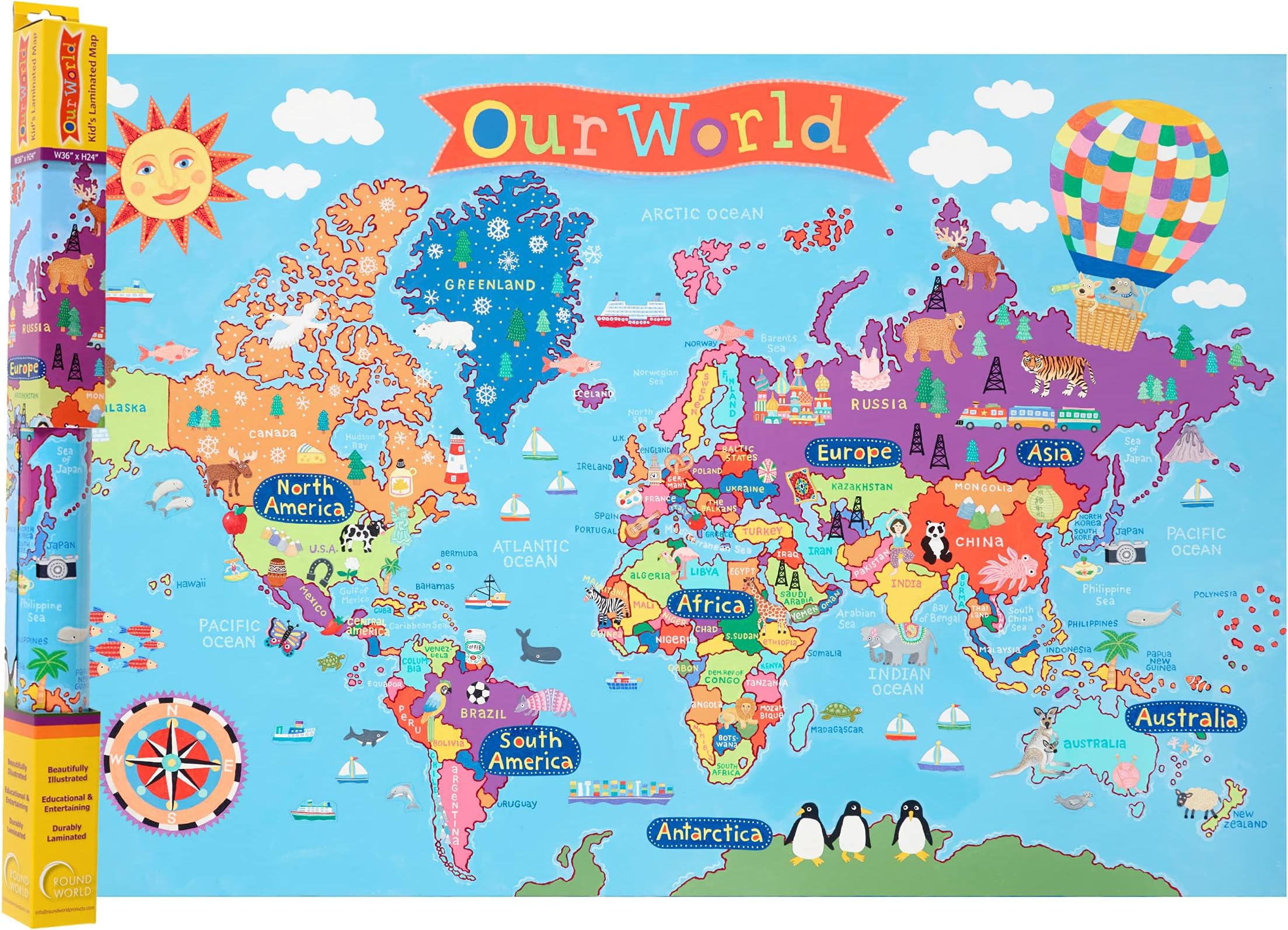 ROUND WORLD PRODUCTS Kid's Map, World, 24" x 36" (KM01)