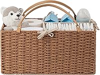 HBlife Large Baby Diaper Caddy Organizer - Paper Rope Nursery Basket with Removable Divider, Portable Storage for Diapers & Essentials