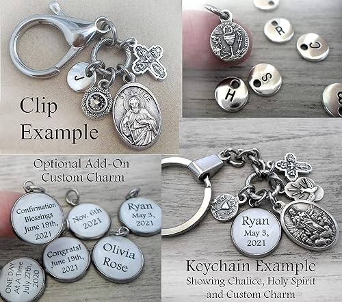 Miniatura 5 de Our Lady of Divine Providence Necklace, Keychain or Clip, Blessed Virgin Mary, Birthstone Crystal Pendant and Initial Charm