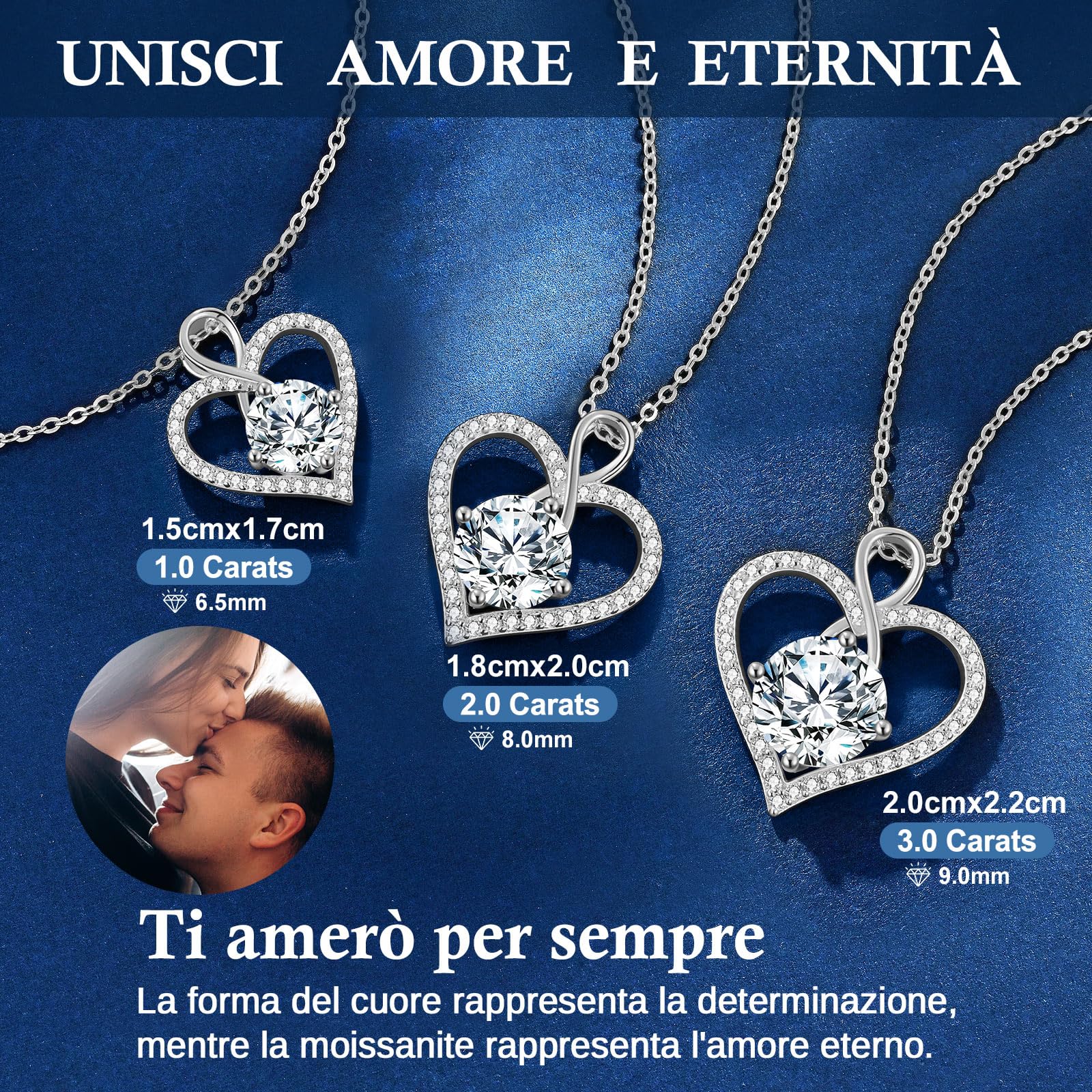 LOUISA SECRET Collane in Moissanite per Donna Cuore Infinito Argento 925 | Regalo di Compleanno per Donna San Valentino Gioielli Natale Festa della Mamma