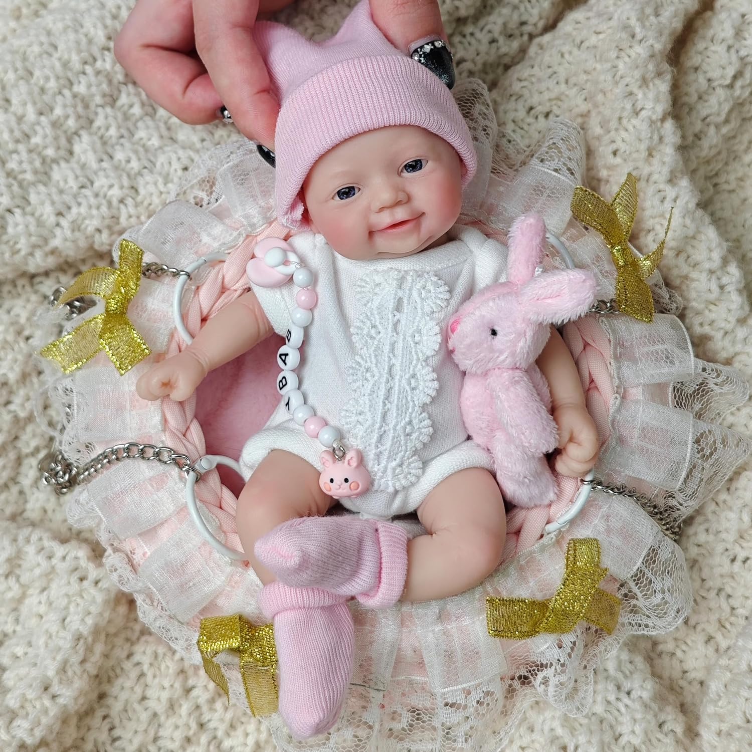 MYREBABY Miniature Reborn Baby Doll Full Body Platinum Silicone 7 Inch Cute Eyes Open Baby Girl Micro Newborn Doll The Look Real Babies for Kids Gift
