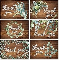 Vista 1 de Whaline Paquete de 30 tarjetas de agradecimiento rústicas con sobres, calcomanías de acuarela, eucalipto marrón, tarjetas de felicitación