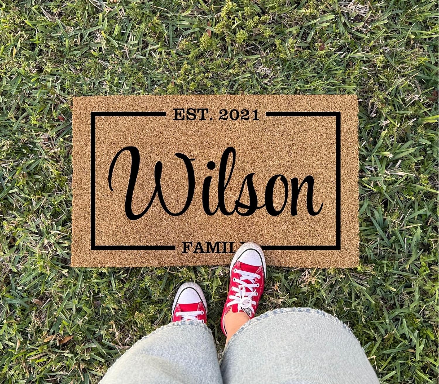 clicked craft Personalized Door Mat with Family Name - Custom Doormat with Anti-Slip Backing - 3 Size Options - Custom Door Mats for Front Door Front Door Mat for Outdoor Decor (Design 6)