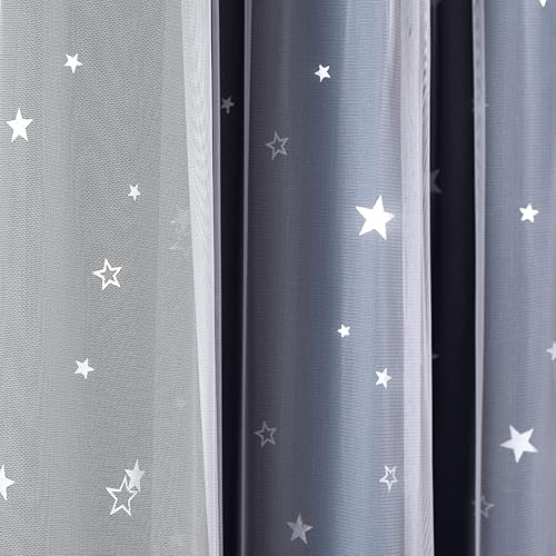 Miniatura 5 de Lush Decor Star - Par de paneles de cortinas opacas con aislamiento térmico y ojales, 84 pulgadas de largo x 38 pulgadas de ancho, gris claro