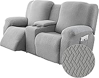 Vista 21 de Genina Funda para Silla Reclinable, Fundas Elásticas para Sillas Reclinables, Fundas para Sofá Reclinable de Rayas de Jacquard, Fundas Protectoras