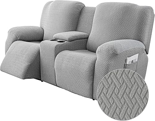 Miniatura 21 de Genina Funda para Silla Reclinable, Fundas Elásticas para Sillas Reclinables, Fundas para Sofá Reclinable de Rayas de Jacquard, Fundas Protectoras