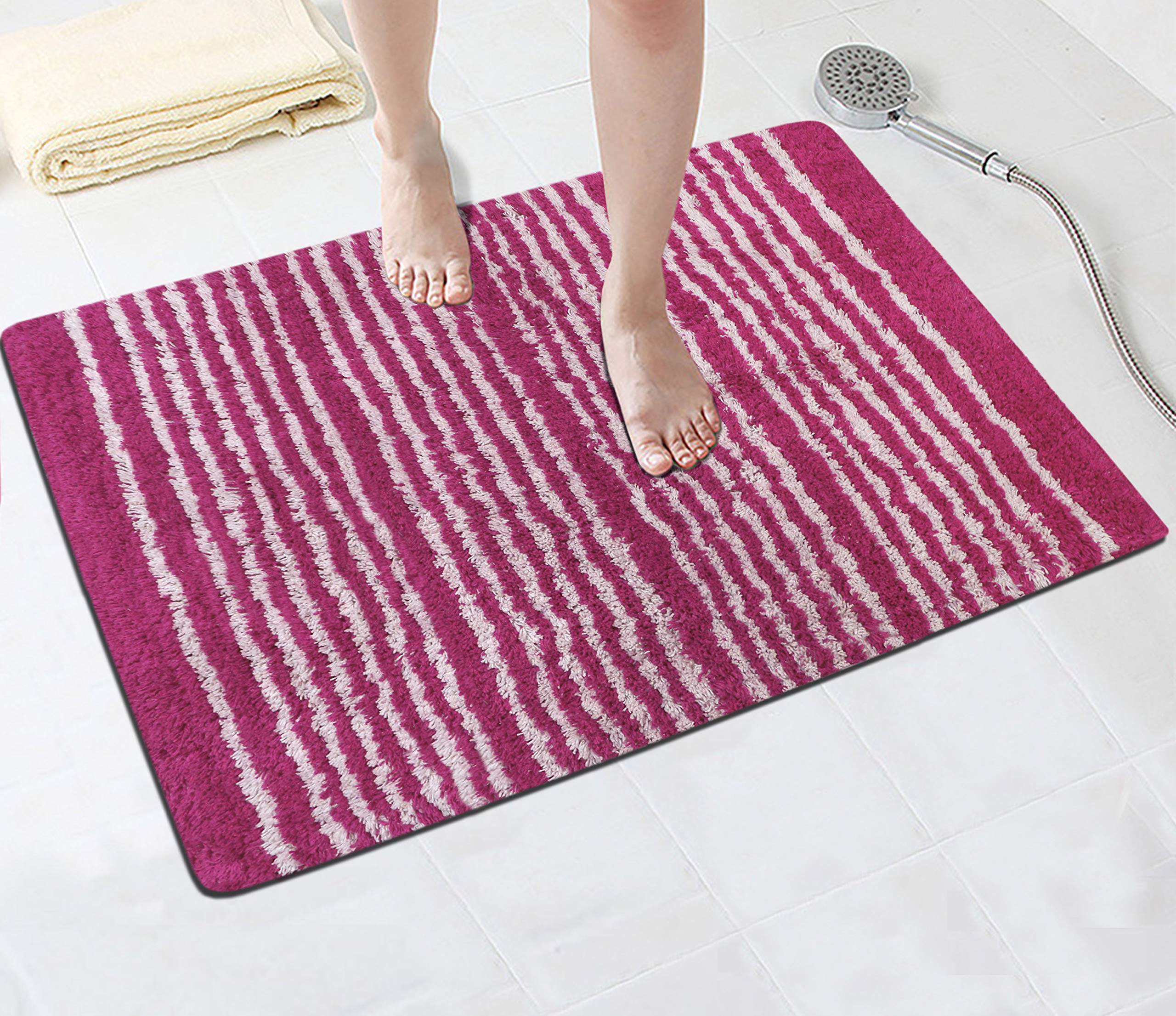 THE HOME TALK Cotton Morocco Door mat | Water Absorbent Runners | Floor Mats for Kitchen, Bathroom | Ultra Soft Mats | Non-Slip | 50 x 80cm | Pink & White