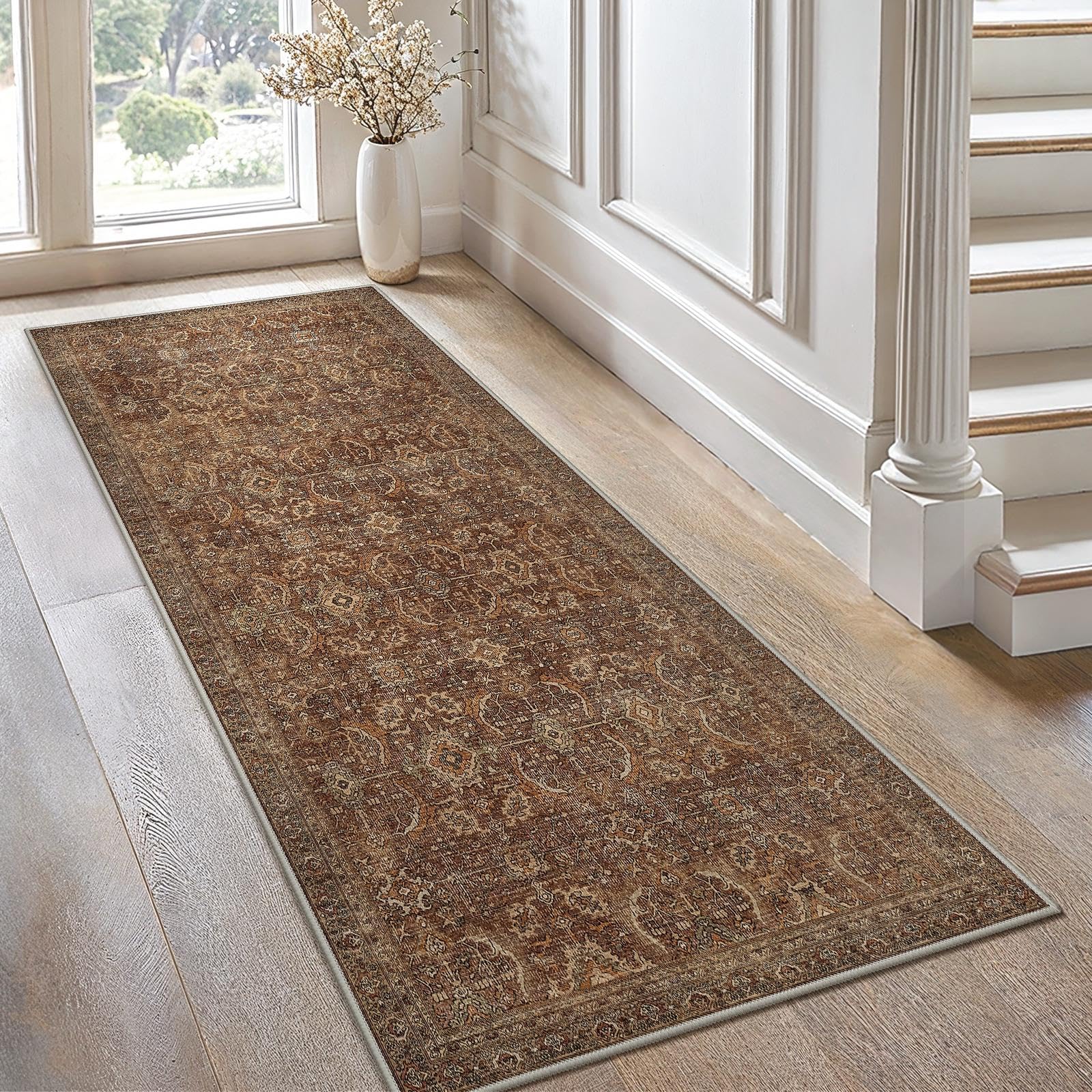 GENIMO Teppich Wohnzimmer Vintage Orientalischer rutschfest & Waschbare | Boho Vintage Orientalischer Teppiche, Kurzflor Wohnzimmerteppich, Rutschfest Carpet, für Schlafzimmer, Esszimmer, Büro