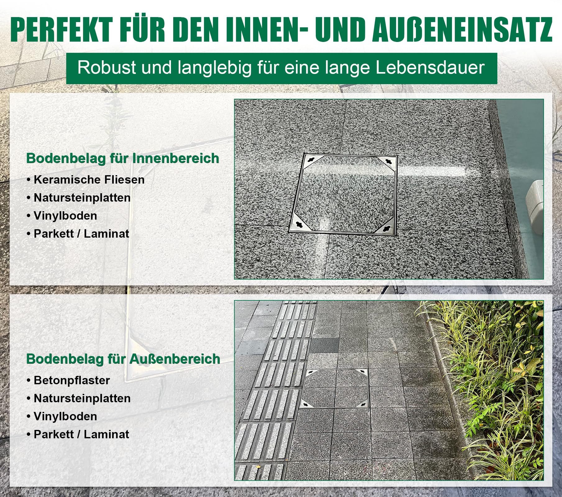 Schachtabdeckung Edelstahl V2A Außenmaß 600 x 600 x 60 mm Schachtdeckel mit Rahmen Auspflasterbar Befliesbar Kanaldeckel für Innen-/Außenbereich Flächenbündig Robust Rostfrei EN 124 A15