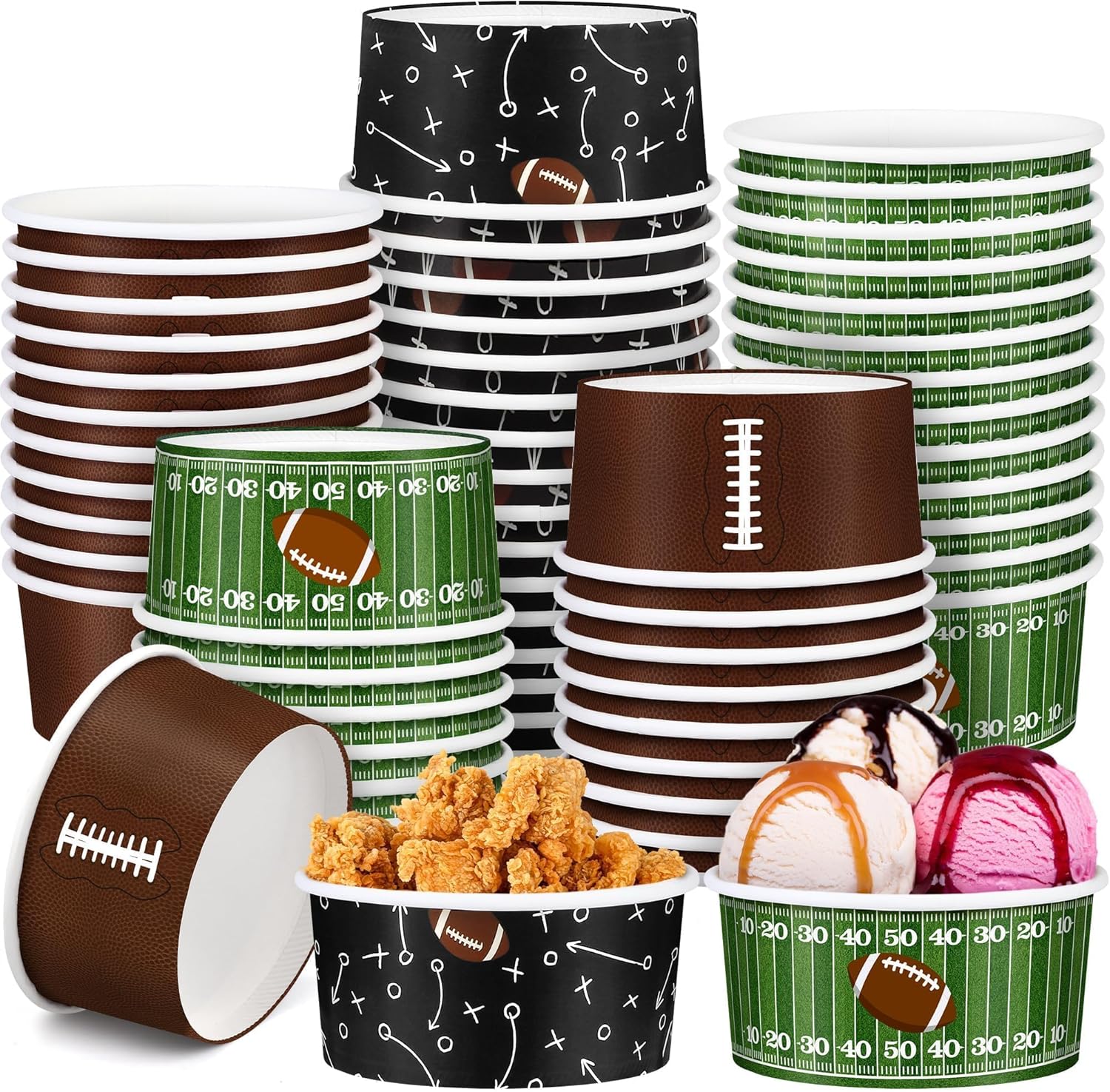 Kochorie 60 Pack Large Football Party Paper Bowls 12oz Football Snack Bowl Paper Ice Cream Cups Disposable Soup Chili Bowl for BBQ Picnic Sport Events Gameday Birthday Tailgate Party Supplies