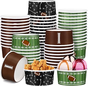 Kochorie 60 Pack Large Football Party Paper Bowls 12oz Football Snack Bowl Paper Ice Cream Cups Disposable Soup Chili Bowl for BBQ Picnic Sport Events Gameday Birthday Tailgate Party Supplies
