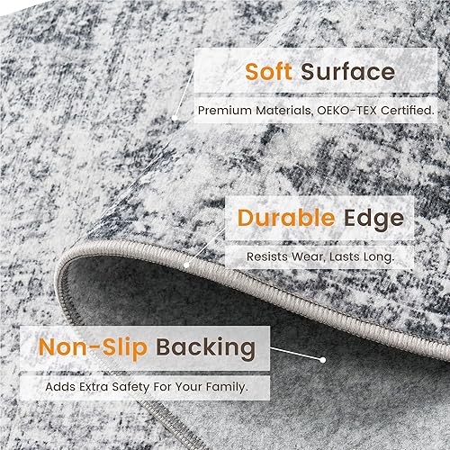 Miniatura 256 de Rugland Alfombras de área de 8 x 10, alfombra lavable resistente a las manchas, alfombras antideslizantes para sala de estar, alfombras tribales