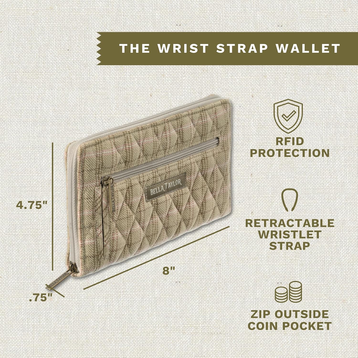 Bella Taylor Wrist Strap Wallet for Women | Multi Card Zip Around Wallet with RFID Protection and Wristlet Strap