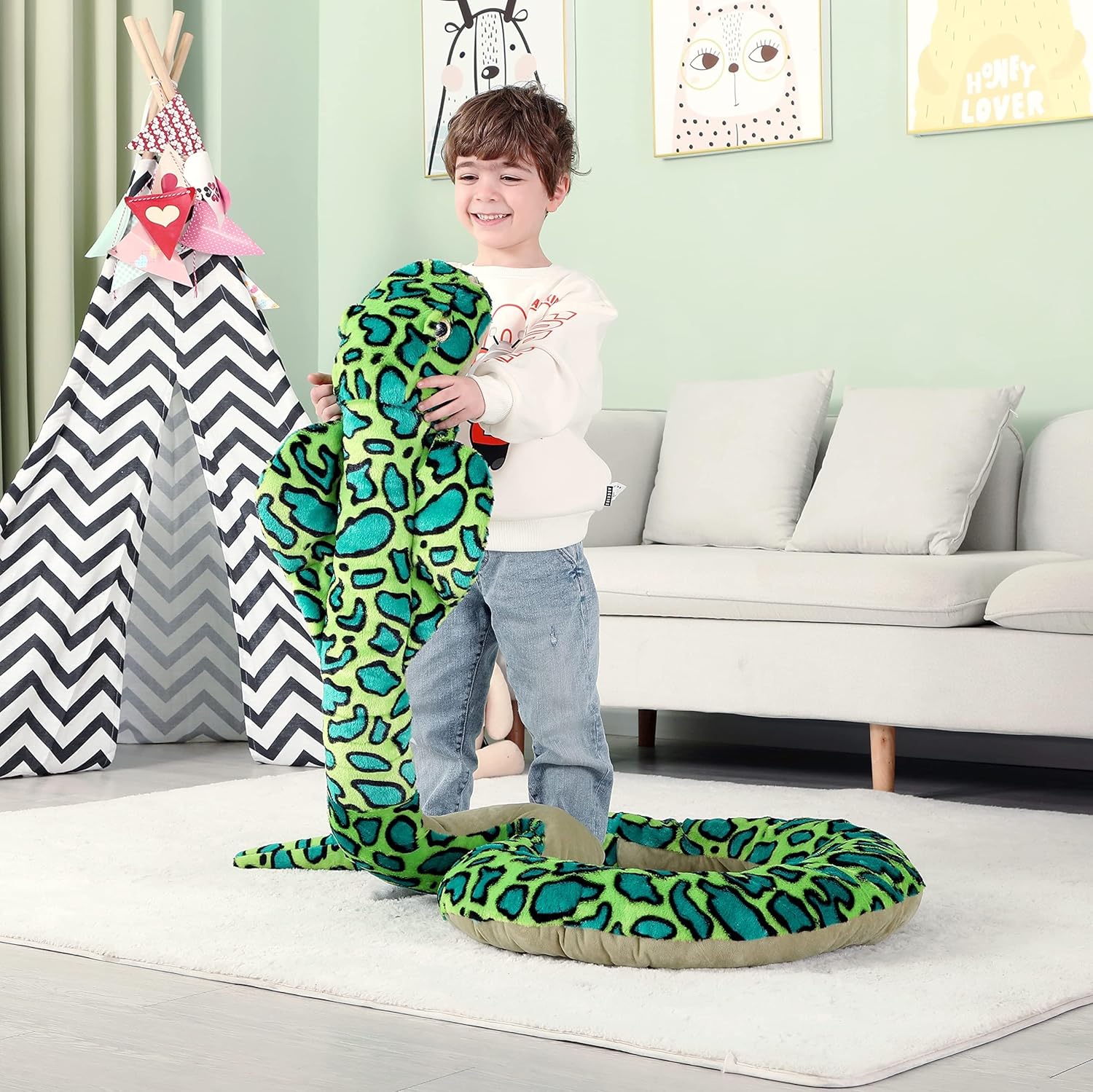 IKASA Giant Snake Stuffed Animal Plush Toy,106" Large Cobra Cute Jumbo Soft Toys,Huge Big Size Fluffy Plushy Fat Oversized Plushie,Gifts for Kids - Image 2