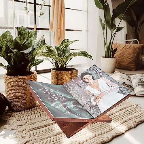 Miniatura 7 de Honygebia Soportes para libros de madera maciza, soporte para libros de madera de sapele, soporte abierto para exhibición y lectura, adecuado para