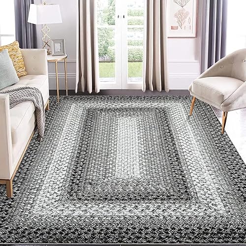 Miniatura 2 de Alfombra trenzada vintage de 4 x 6 pies, lavable, con estampado geométrico, antideslizante, plegable, ultra suave, ligera, delgada para sala de