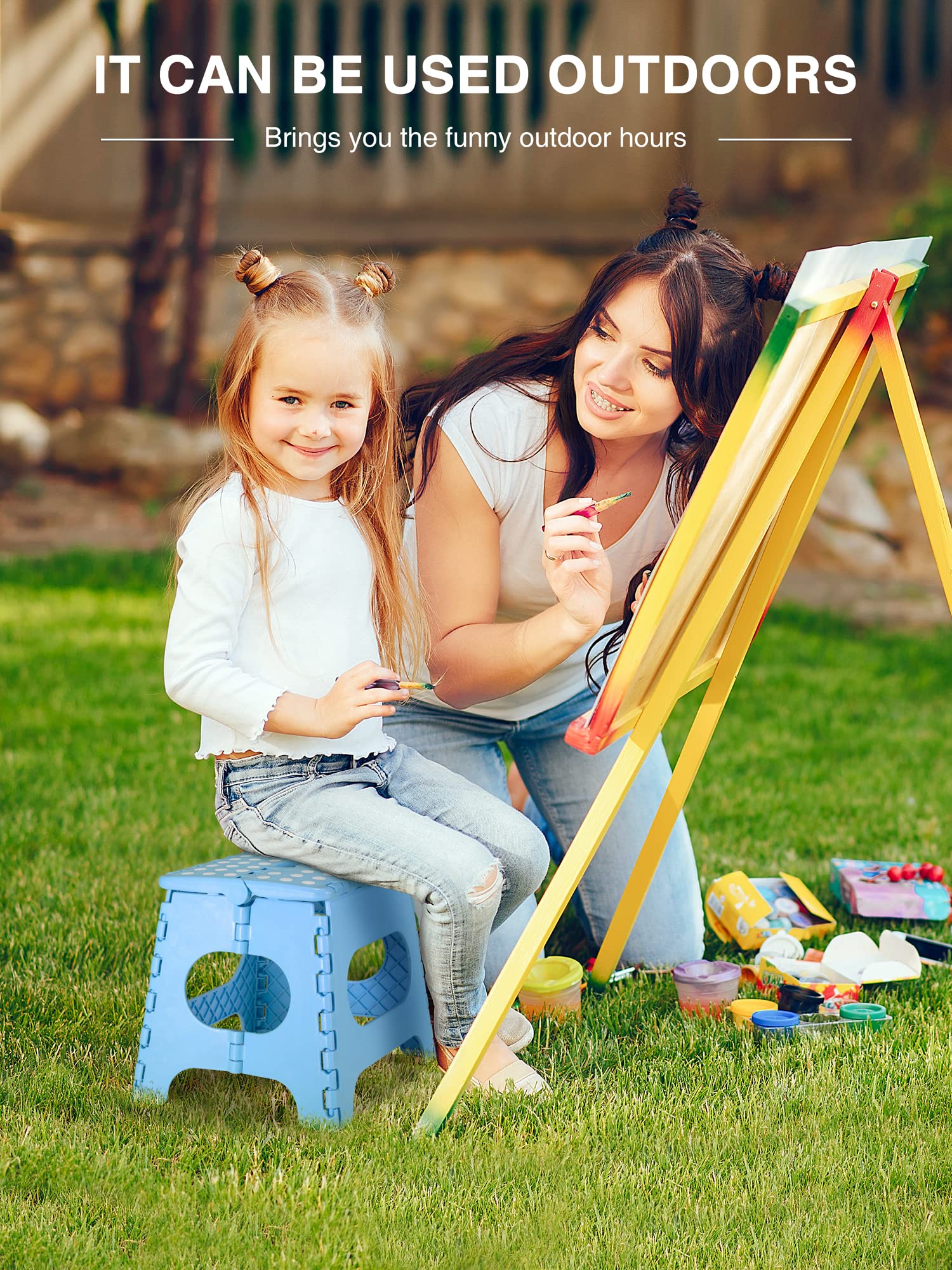 Dyforce Sgabello pieghevole da 28 cm, resistente, per bambini, resistente, per adulti, sgabelli compatti, sgabello leggero per bambini, per cucina, bagno, può contenere fino a 136 kg (blu)