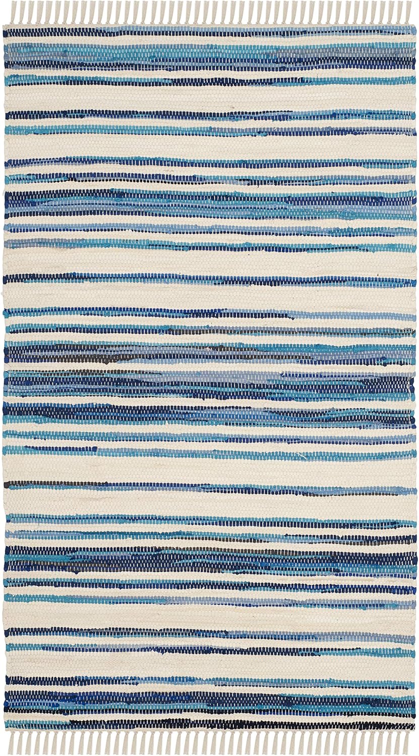 Ivory & Blue Handwoven Stripe Accent Rug - 2' x 3'